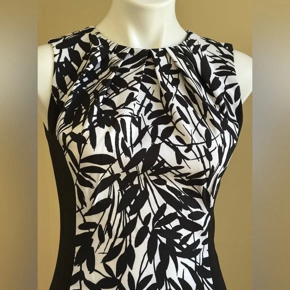 New York & Company  Black and White Leaf Print Midi Sleeveless Dress Sz 0. - Picture 3 of 14